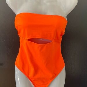 BERSHKA Neon Orange  Orange Swimsuit